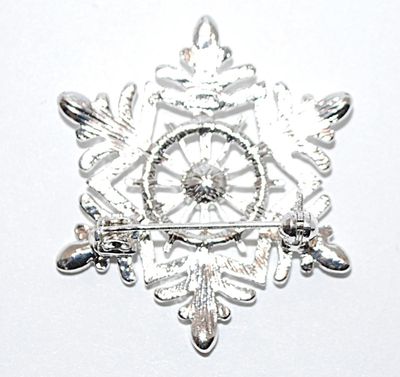 STAR Style BROOCH (1¼" Diam.) with Both Round & Marquise Shaped Clear Stones on a Silver Tone Setting