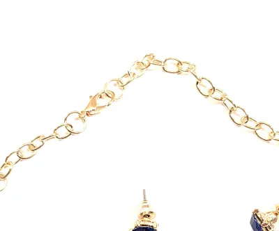 *** NEW ARRIVAL *** Beautiful "BLUE & CLEAR STONES" JEWELRY SET with Choker NECKLACE (13" L + Large Teardrop BLUE...