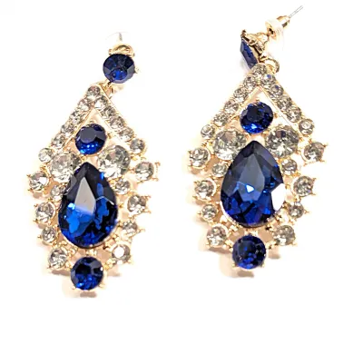 *** NEW ARRIVAL *** Beautiful "BLUE & CLEAR STONES" JEWELRY SET with Choker NECKLACE (13" L + Large Teardrop BLUE...