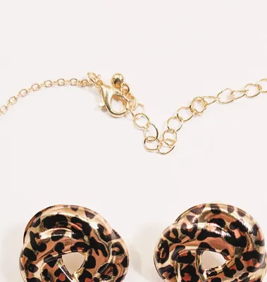 *** NEW ARRIVAL *** Knotted "SPOTTED TIGER" JEWELRY SET with NECKLACE (18" L + Black Spots, Gold Tone Chain / Lobster...