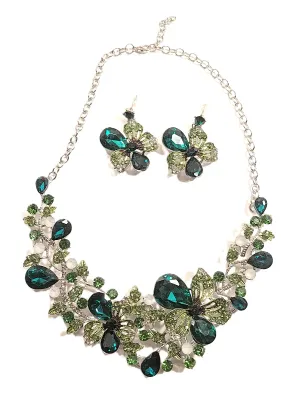 NEW ARRIVAL ***Beautiful Deep GREEN Stones "FLOWERS and LEAVES" JEWELRY SET with Choker NECKLACE (14" L + Green Stone...