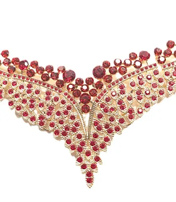 *** NEW ARRIVAL *** BEAUTIFUL & Showy "RED SPRAY" NECKLACE (18" L, Segmented, Red Round Stones, Gold Tone Chain +...