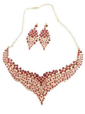 *** NEW ARRIVAL *** BEAUTIFUL & Showy "RED SPRAY" NECKLACE (18" L, Segmented, Red Round Stones, Gold Tone Chain +...
