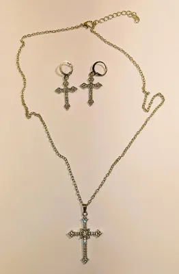 *** NEW ARRIVAL *** Delicate "BEJEWELED SILVER COLORED CROSS" NECKLACE (20" L, PENDANT, Silver Tone Chain + Lobster Clasp)...