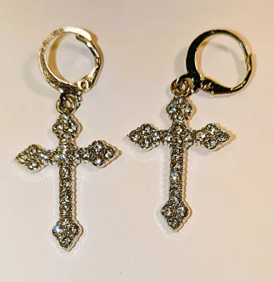 *** NEW ARRIVAL *** Delicate "BEJEWELED SILVER COLORED CROSS" NECKLACE (20" L, PENDANT, Silver Tone Chain + Lobster Clasp)...