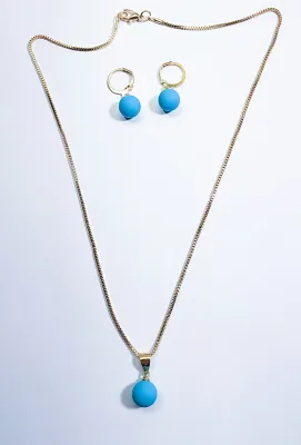 *** NEW ARRIVAL *** Delicate "BLUE GLOBE" NECKLACE (16" L, Gold Tone Chain + Lobster Clasp) JEWELRY SET & Matching...