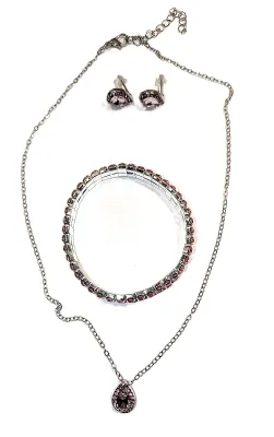 Delicate Pale PINK PEAR SHAPED STONE JEWELRY SET with NECKLACE (16" L + Pear and Pink Stones Pendant + SILVER Tone Chain/Clasp)...
