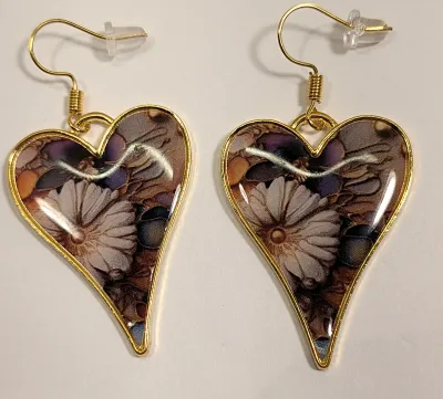 "BEIGE FLOWERS" Enameled Triangle "HEART" JEWELRY SET with NECKLACE (17" L + PENDANT + BLACK CORD...