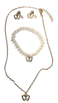 Delicate Enameled WHITE BUTTERFLY JEWELRY SET with NECKLACE (16" L + Small Butterfly PENDANT + Gold Tone Chain/Lobster Clasp) &...