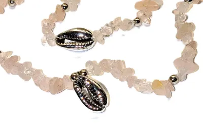Pale PINK Irregular-Shaped Stones & Shells JEWELRY SET Choker NECKLACE (14" L + Silver Tone Bright Shell + Lobster Clasp) &...