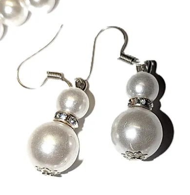 WHITE FAUX PEARLS JEWELRY SET with NECKLACE (17" L + Lobster Clasp) with Matching BRACELET (Stretch + 2" Opening) &...
