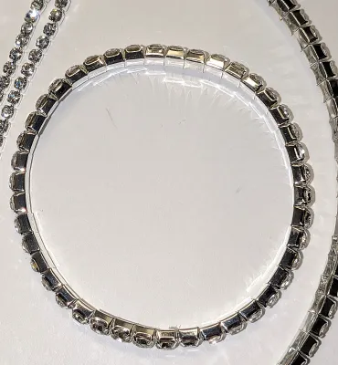 Silver Colored BEJEWELED STIFF Choker JEWELRY SET with NECKLACE (Fixed 4¼" Opening + Lobster Clasp) & BRACELET (Stretch, 2"...