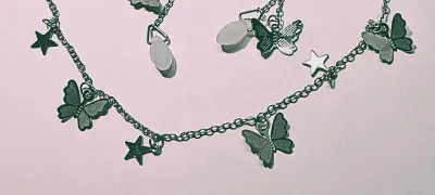 Delicate "BUTTERFLYS & STARS" JEWELRY SET with NECKLACE (16" L + SILVER Tone Chain/Lobster Clasp) and MATCHING Long...
