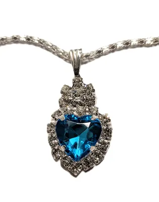 Bejeweled BLUE HEART STONE JEWELRY SET with NECKLACE (Silver Tone + 16" L + Fine Link Chain + Lobster Clasp + Pendant Combo) and...