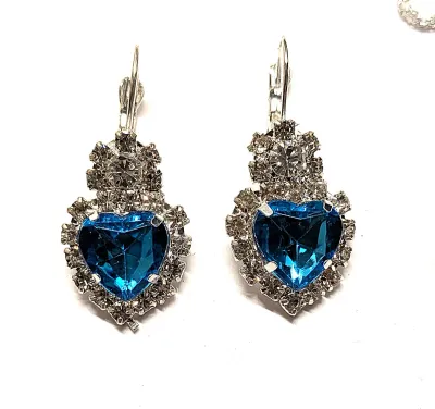 Bejeweled BLUE HEART STONE JEWELRY SET with NECKLACE (Silver Tone + 16" L + Fine Link Chain + Lobster Clasp + Pendant Combo) and...