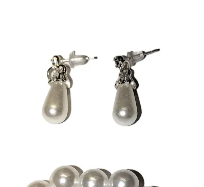 WHITE FAUX PEARLS JEWELRY SET with NECKLACE (19" L + Lobster Clasp) Matching BRACELET (Stretch + 2-3" Adjustable Opening) &...