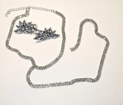 Double Strand All Jeweled JEWELRY SET with CHOKER NECKLACE (4"-6" Opening + LONG (13") Snake-Style + SILVER Tone Lobster)...