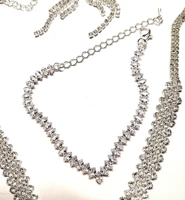Heavily Bejeweled "V" NECKLACE (20" L + Lobster Clasp) & BRACELET ("V" Style + 2-2¾" Opening) &...