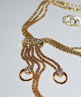 Beautiful Gold Colored Bejeweled 6-Strand DANGLES NECKLACE (22" L + Lobster Clasp) JEWELRY SET with Matching BRACELET (2-3"...