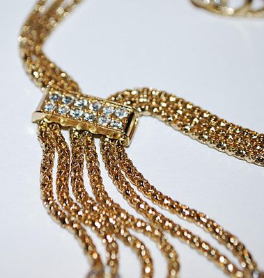 Beautiful Gold Colored Bejeweled 6-Strand DANGLES NECKLACE (22" L + Lobster Clasp) JEWELRY SET with Matching BRACELET (2-3"...