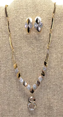 Beautiful Gold Colored Segmented & Bejeweled PRISMS JEWELRY SET with NECKLACE (22" L + Lobster Clasp) + MATCHING Jeweled...