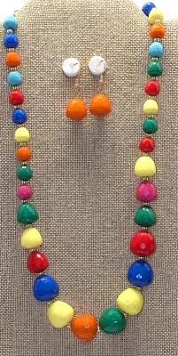 Multicolor GLOBES JEWELRY SET with NECKLACE (21" L+ Lobster Clasp) and MATCHING EARRINGS with Wire Hook Clasp