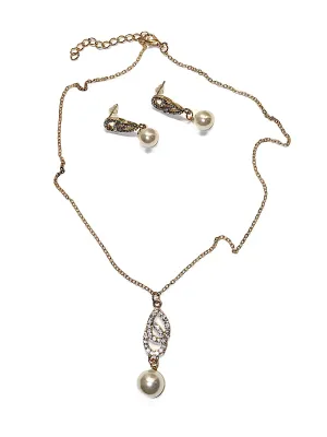 Double BEJEWELED "PEAR LOOPS" FAUX PEARL JEWELRY SET with NECKLACE (18" L, Loops + Gold Tone Chain/Lobster Clasp) and...