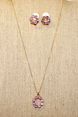 Iridescent PINK Delicate 8-Stone CIRCLE JEWELRY SET with NECKLACE (18"-19" L, Pendant + GOLD Tone Chain/Lobster Clasp) and...
