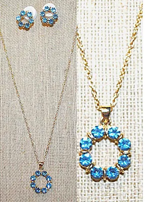 Iridescent BLUE Delicate 8-Stone CIRCLE JEWELRY SET with NECKLACE (18"-19" L, Pendant + GOLD Tone Chain/Lobster Clasp) and...