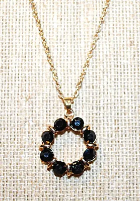 Iridescent BLACK Delicate 8-Stone CIRCLE JEWELRY SET with NECKLACE (18"-19" L, Pendant + GOLD Tone Chain/Lobster Clasp) and...