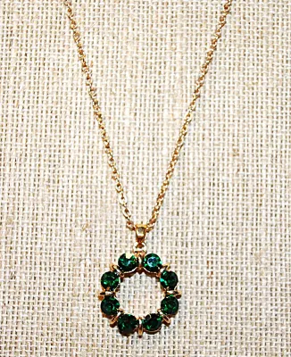DEEP GREEN Delicate 8-Stone CIRCLE JEWELRY SET with NECKLACE (18"-19" L, Pendant + GOLD Tone Chain/Lobster Clasp) and MATCHING...