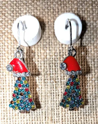 Holiday CHRISTMAS TREE JEWELRY SET with NECKLACE (18"-19" L, Red "Santa Hat" Pendant + Silver Tone Chain/Lobster...