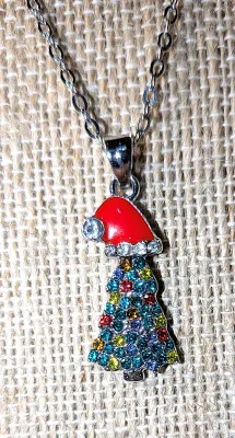 Holiday CHRISTMAS TREE JEWELRY SET with NECKLACE (18"-19" L, Red "Santa Hat" Pendant + Silver Tone Chain/Lobster...