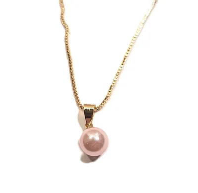 Delicate Single Faux PINK PEARL JEWELRY SET with NECKLACE (16"-17" L, Pearl Pendant + GOLD Tone Tiny Links Chain/Lobster Clasp)...