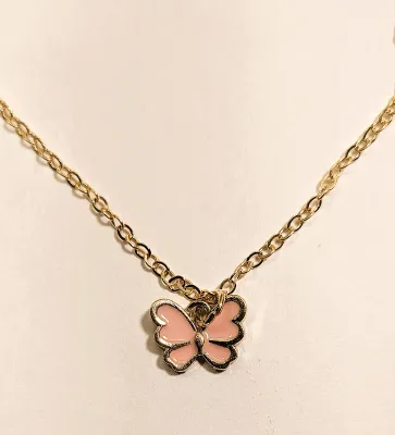 Delicate Enameled PINK BUTTERFLY JEWELRY SET with NECKLACE (16" L + Small Butterfly PENDANT + Gold Tone Chain/Lobster Clasp) &...