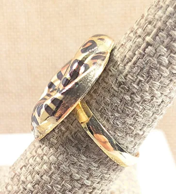 **NEW ARRIVAL** Size 8 Metal "SPOTTED TIGER" RING with ADJUSTABLE SPLIT Gold Tone Band (4.7g)