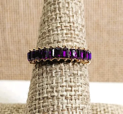 **New Arrival** Size 7¼ Half Infinity Style RING with PURPLE Rectangle Stones Row on a Gold Tone Setting & Band (1.8g)