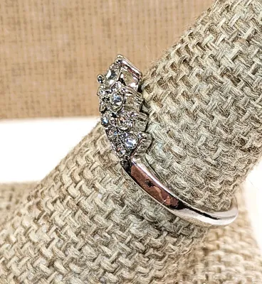 **New Arrival** Size 8½ "Crown Style" RING with 7 Top Row Round Stones and Lower Row with 9 Smaller Stones on a Silver Tone...