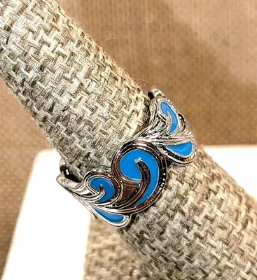**New Arrival** Size 7 Infinity-Style GREEN/BLUE "WAVES & SPLASHES" RING with Bright Enamel Colors on a Silver Tone Setting...