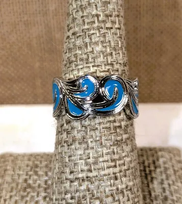 **New Arrival** Size 7 Infinity-Style GREEN/BLUE "WAVES & SPLASHES" RING with Bright Enamel Colors on a Silver Tone Setting...