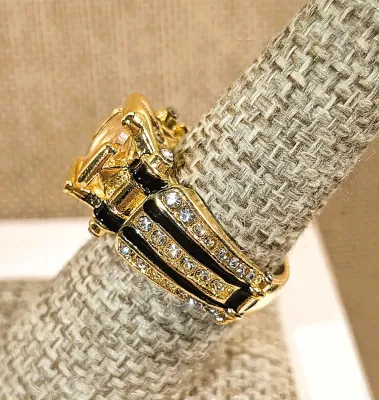 **New Arrival** Size 8 Showy Gold & Black Colored RING with Muted Pink Main Stone and Jeweled Side Accents on a Gold Tone Setting +...