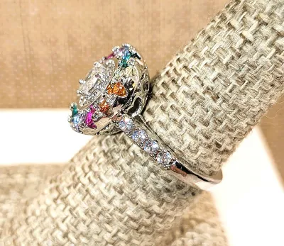 **New Arrival** Size 8½ Multicolor "Circle of Stones" RING with Red, Orange, Blue, Green, Purple, Clear & Yellow on a...