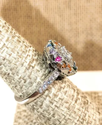 **New Arrival** Size 7½ Multicolor "Circle of Stones" RING with Red, Orange, Blue, Green, Purple, Clear & Yellow on a...