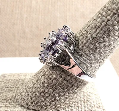 Size 8¼ Beautiful Glittery OVAL LAVENDER STONES BOUQUET RING with Clear Accent Stones Points and 8-Prong Clear Center Main Stone &...