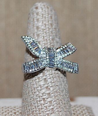 Size 8¼ Large "BOWTIE" Party Style RING with Beautiful Clear Round Stones Surround and Both Horizontal & Vertical Baguettes...