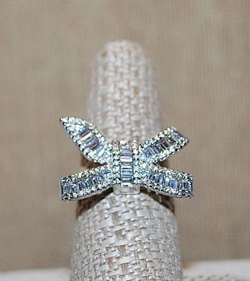 Size 8¼ Large "BOWTIE" Party Style RING with Beautiful Clear Round Stones Surround and Both Horizontal & Vertical Baguettes...