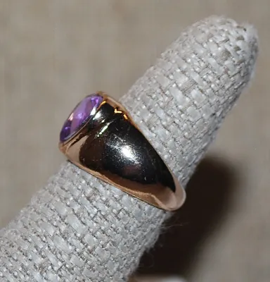 Size 7¼ Large Beveled PURPLE HEART Shaped Stone RING with Strong Solid Gold Tone Band (5.9g)