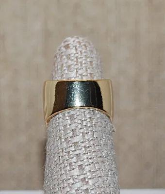 Size 6 Large Oval "Robin's Egg" BLUE STONE RING with FRONT SIDE SPLIT Gold Tone WIDE BAND (8.6g)