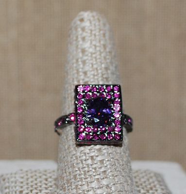 Size 6½ Marked .925 NEW COLORS !!! Interesting "PURPLE on MAGENTA" Rectangle "Panel" of Stones RING with Large Oval...