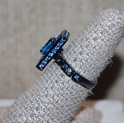 Size 8¼ Marked .925 Interesting "BLUE on BLUE" Rectangle "Panel" of Stones RING with Large Oval Center Stone & 8...